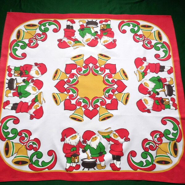 Vintage Weihnachtstischdecke, bedruckte Weihnachtstischdecke, Quadratische Tischspitze, Schwedische Vintage, Weihnachtstischspitze