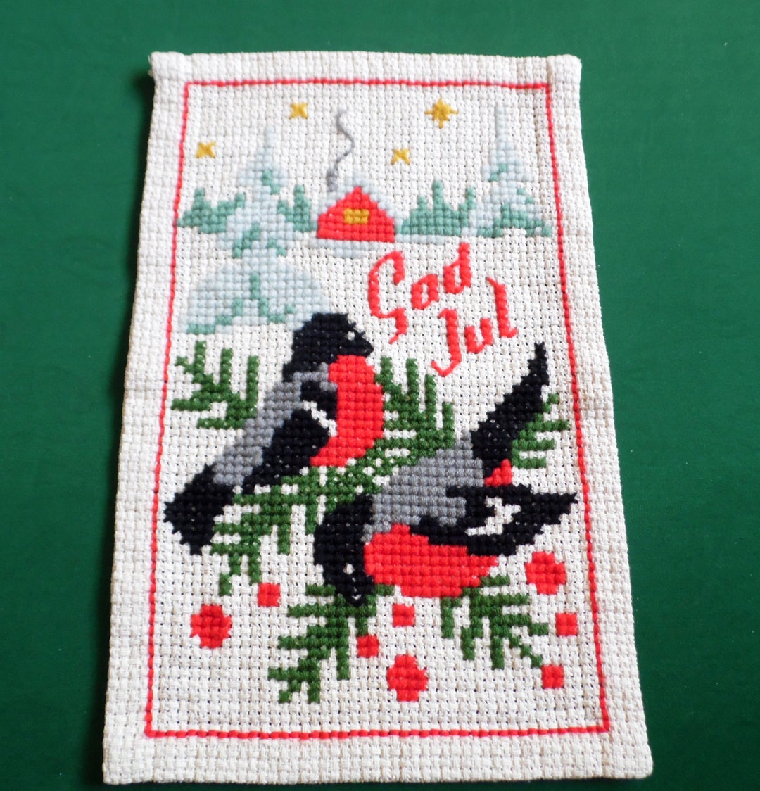 Vintage Christmas Wall Hanging From Sweden Hand Embroidery Etsy