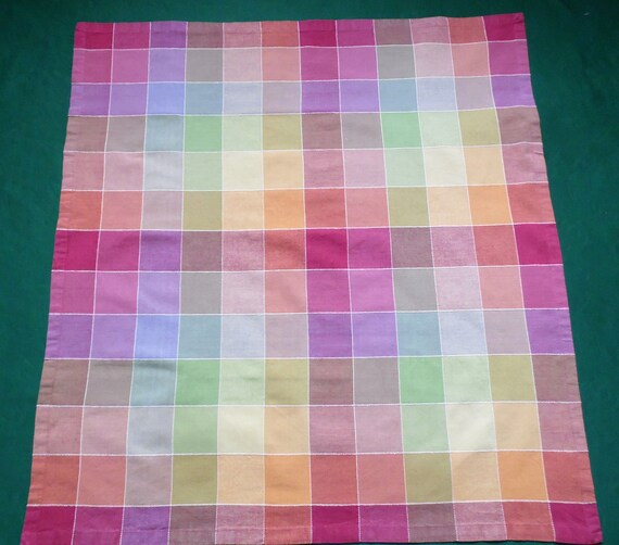 Vintage cotton square tablecloth, vintage check tablecloth, colorful checker tablecloth, checker table topper, vintage square tablecloth