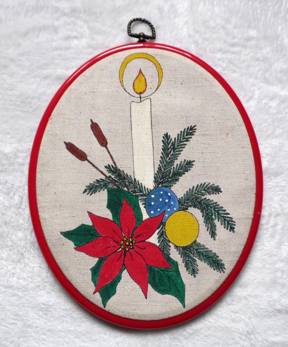 Vintage Weihnachts-Reifenbild, Weihnachts-Wandbehang, Gemlde, Hoop-Kunst,  schwedische Wanddekoration mit Weihnachtsstern und Kerze, handgefertigt -  Etsy.de