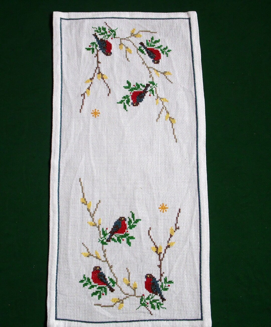 Vintage Table Runner With Hand Embroidery Cross Stitch Etsy