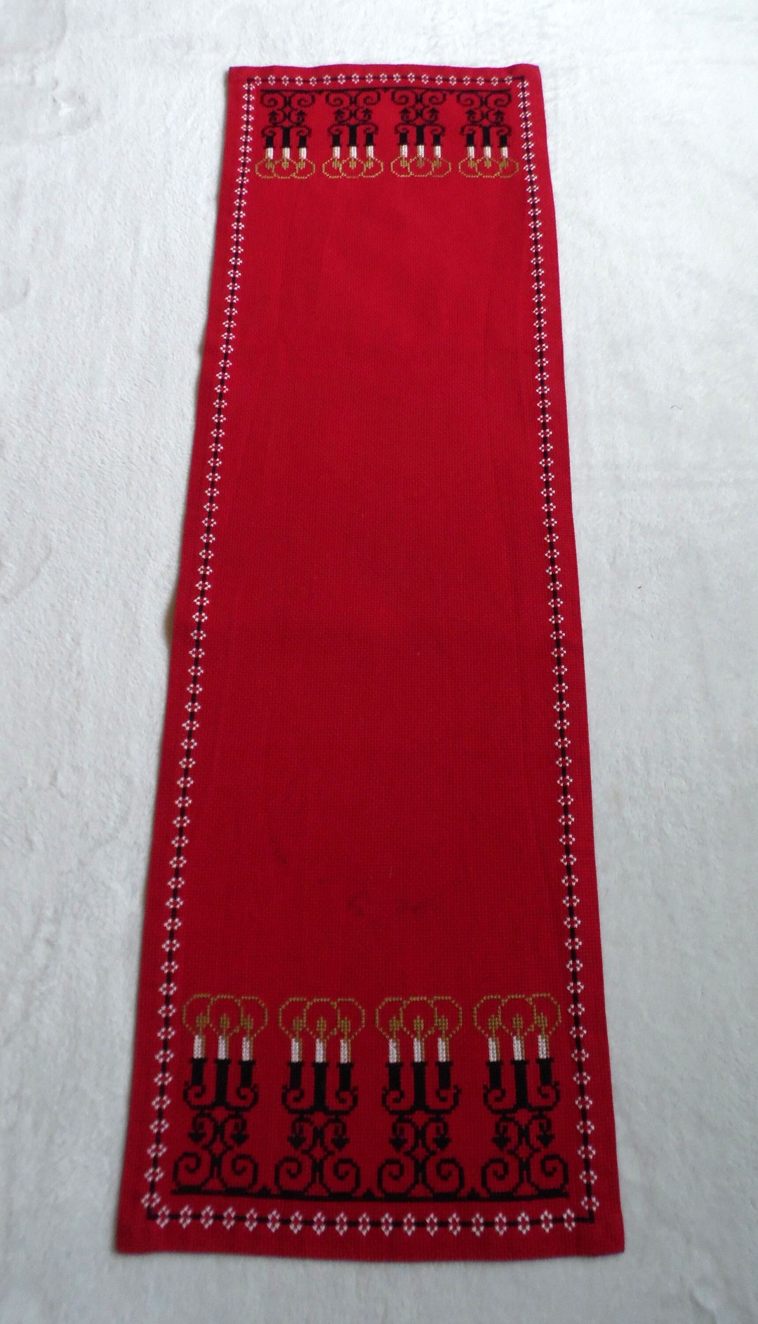 Vintage Christmas Table Runner With Hand Embroidery Cross Etsy