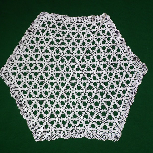 Vintage crochet table topper. Crochet lace table decor. Hand crocheted table topper from 60s