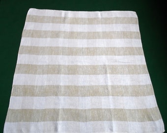 Vintage linen tablecloth, vintage square linen tablecloth, natural linen tablecloth with stripes, linen table topper