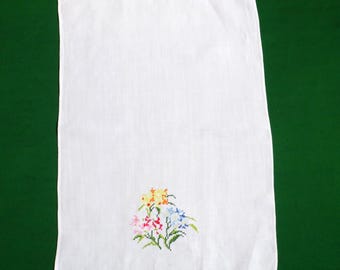 Vintage cotton Tea Towel with Floral Embroidery Kitchen decor, Vintage Hand Towel, cross stitch Hand-Embroidered, Blue, Retro Home Decor
