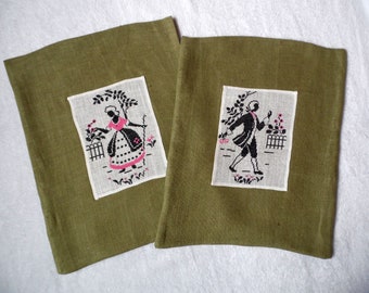 Conjunto de duas fronhas de linho vintage, fronha bordada, travesseiros de ponto cruz, capas de almofadas feitas à mão, roupa de cama vintage, travesseiro folclórico