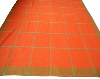 Vintage linen tablecloth, orange check tablecloth, Swedish vintage, Scandinavian linen, checker tablecloth, big dining linen, Scandi decor