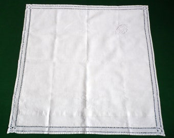 Vintage linen pillowcase, hand embroidery, handmade hemstitches, vintage square pillow case with buttons, old pillowcase with monogram