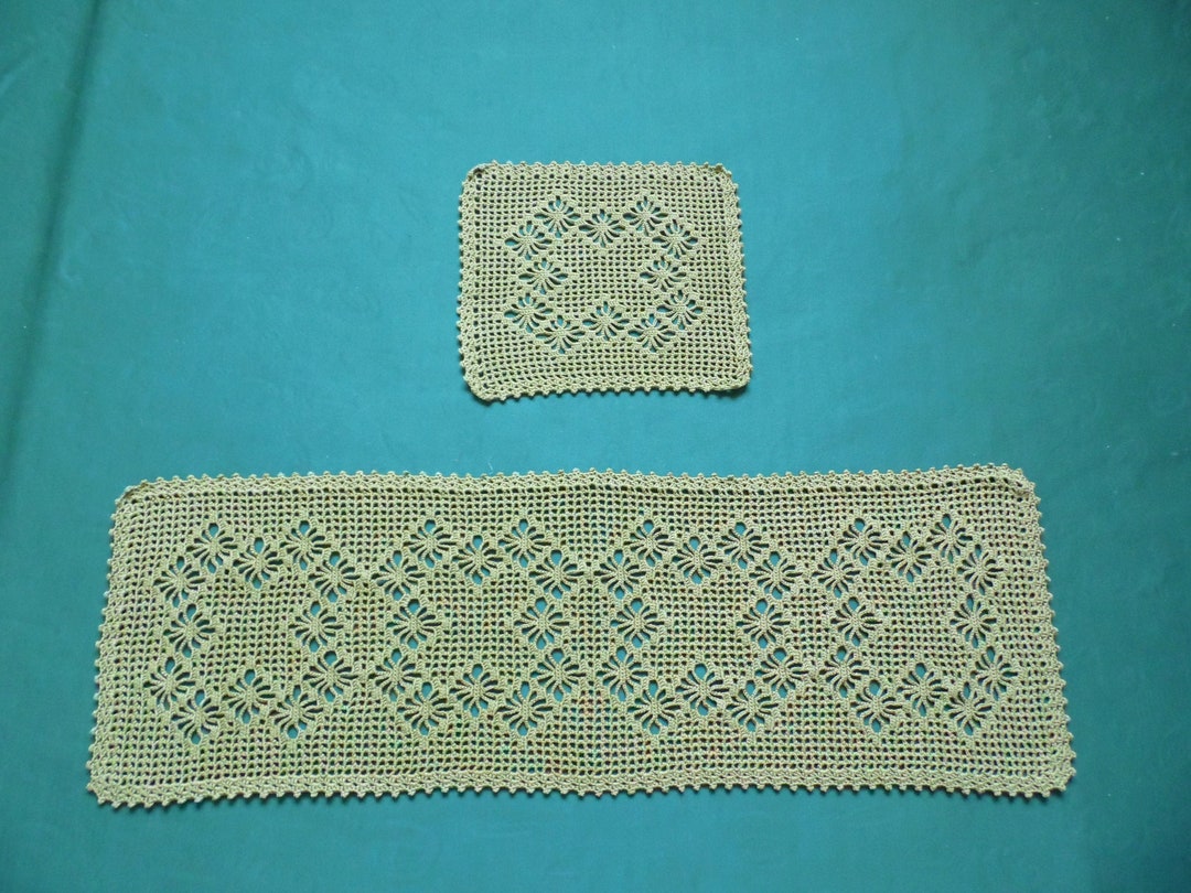 Vintage Crochet Table Runner Set of 2 Crochet Table Runners Etsy