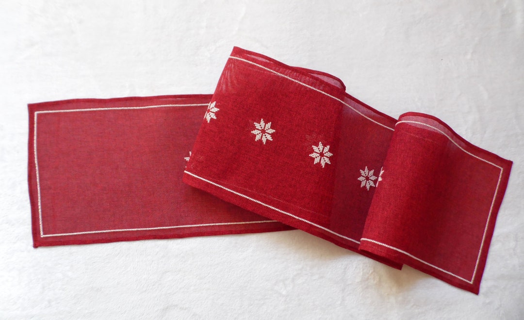 Vintage Christmas Table Runner With Hand Embroidery Cross Etsy