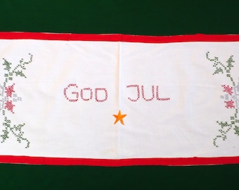 Vintage Norwegian Christmas Tapestry: God Jul Embroidered Wall