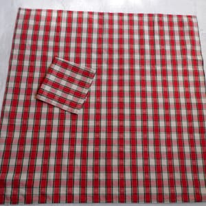 Vintage check cotton tablecloth, check tablecloth, picnic tablecloth, red and green check plus table topper