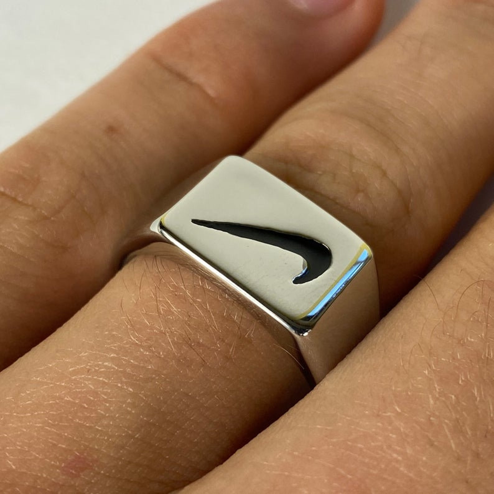 Silver Nike Swoosh Logo Square Ring Birthday Xmas Etsy