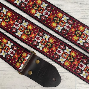 Red and black guitar strap / Electric bass acoustic guitar strap / Vintage guitar strap / Woven guitar strap / Hippie guitar strap /