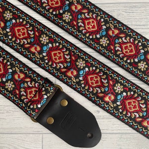 Red jacquard guitar strap / Electric bass and acoustic guitar strap / Vintage guitar strap / Woven guitar strap / handbag guitar strap / Art