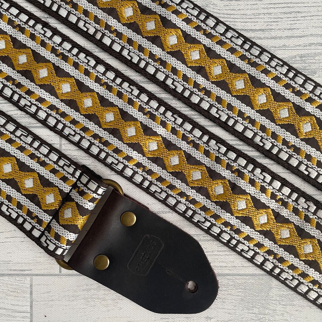 Yellow and White Guitar Strap / Electric Bass and Acoustic Guitar Strap