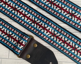 Blue and red guitar strap / Electric bass and acoustic guitar strap / Vintage guitar strap / Woven guitar strap / Handbag guitar strap