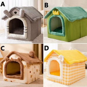 Pet Bed Cot Winter Warm Cozy Kennel Tent Foldable Deep Sleep Cat House Chihuahua Cat Nest Cushion Removable Pet Bed Basket