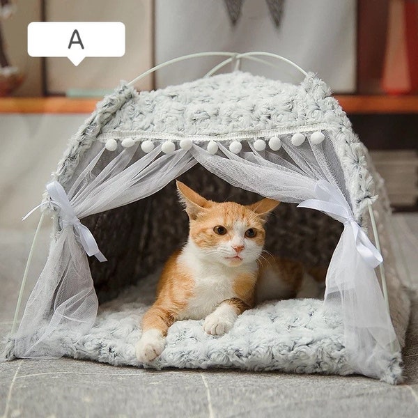 Sweet Princess Cat Bed Foldable Cats Tent Dog House Bed Kitten Dog Basket Beds Cute Large Houses Home Cushion Pet Kennel Soft