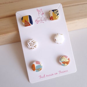 Trio of ear studs, handmade in France, "Best of" model - Unique and original creations, by Sunisa, Franco-Thai artist