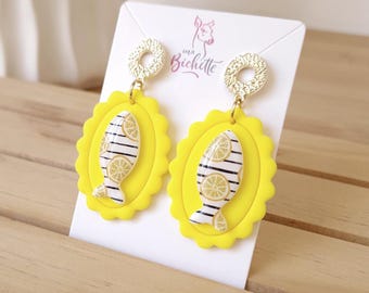 NEW Boucles d'oreilles, fait main en France, modèle "Talae | Pla Neung Manao" citron - Création originale by Sunisa, artiste franco-thaïe