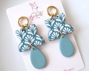 NEW Handmade earrings in France, blue-green "Pi-Seua" model - Original creation by Sunisa, Franco-Thai artist