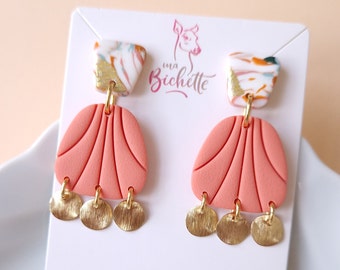 Boucles d'oreilles, fait main en France, modèle "Salmon Ou-ba" - Création originale by Sunisa, artiste franco-thaïe