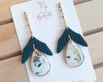 Boucles d'oreilles, modèle "Phaï Si Khiao", fait main en France, attache dorée à l'or fin 24k