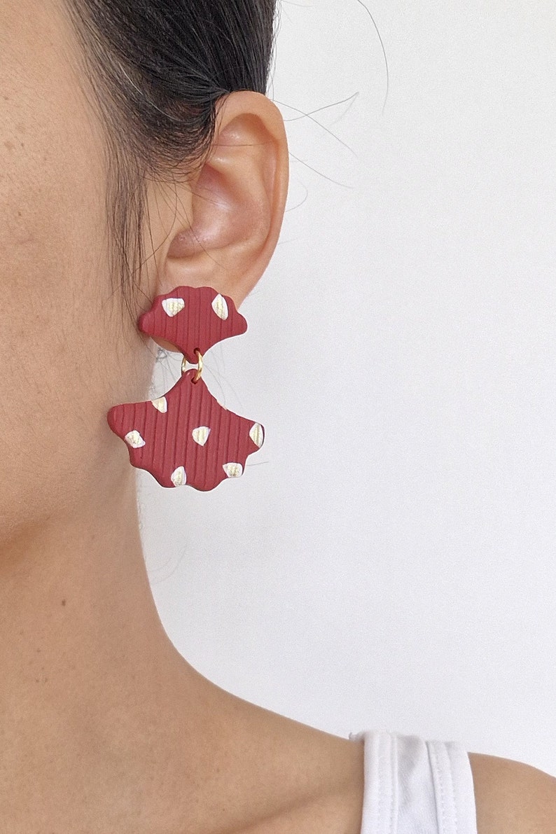 Earrings, handmade in France, plum Ginkgo model Original creation, by Sunisa, Franco-Thai artist image 2