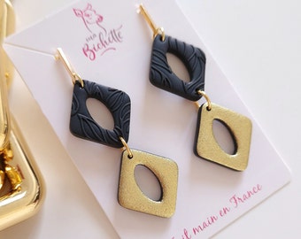 Boucles d'oreilles, modèle "So Si dam", fait main en France, attaches dorées à l'or fin 24k