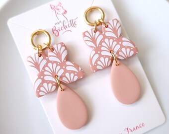 NUOVI orecchini fatti a mano in Francia, modello "Pi-Seua" rosa - Creazione originale di Sunisa, artista franco-thailandese
