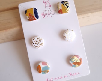 Trio of stud earrings, handmade in France, "Best of" model - Original creations by Sunisa, French-Thai artist