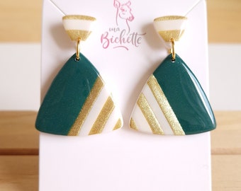 Earrings, handmade in France, green "Sam Liam" model - Original creation by Sunisa, Franco-Thai artist