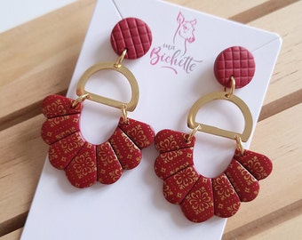 Handmade earrings in France, burgundy red "Wat Tang Sai" model - Original creation by Sunisa, Franco-Thai artist