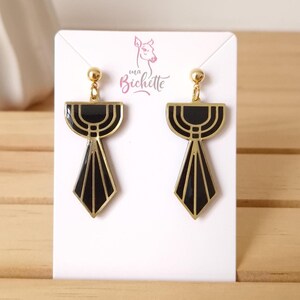 Boucles D'oreilles Clous Vintage Art Déco - Argent 925 Avec Strass Et émail Noir