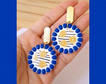 NEW Boucles d'oreilles, fait main en France, modèle "Manao Si Fa", attaches dorées à l'or fin 14k