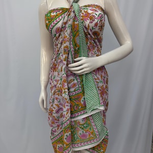 Cotton Sarong| Block Print Sarong Pareo| Cotton Boho Scarf| Neck Head Wrap|Beach Sarong| Gift for her|Mothers Day Valentines Birthday Summer
