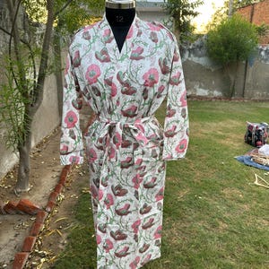 Spa Robe Floral Kimono Bathrobe for Women, Lightweight, Boho Beach Cover Up, Summer Lounge Wear, Soft Cotton Robe, Resort Wear Kimono Gift,
