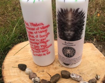 Medusa Spell Candle: Dark Feminine Ritual Pillar Candle with Serpent