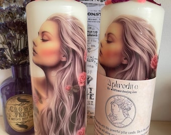 Vela de hechizo Rosa Afrodita, vertida a mano, velas de la diosa, para el amor, la divinidad femenina y la belleza.