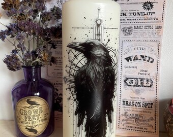 Crow Spirit Animal Pillar Candle - Shamanic Ritual Candle (22cm)