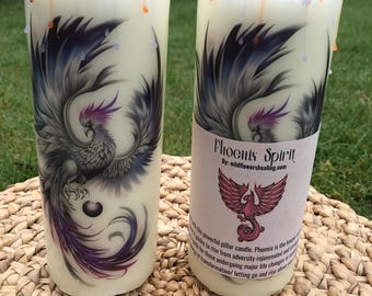 Phoenix Spirit Animal Pillar Candle 23cm - For transformation & courage