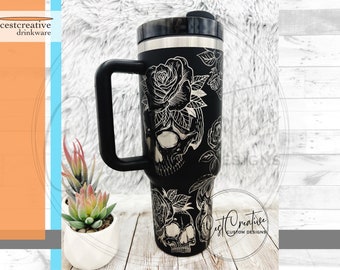 40oz Engraved Tumbler - Skulls and Roses