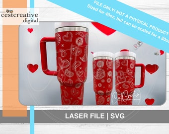 Paisley Hearts - 40oz Wrap Design Laser File SVG
