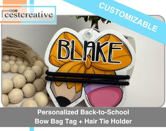 Personalized Bag Tag & Hair Tie Holder | Custom Name Tag | Back to School