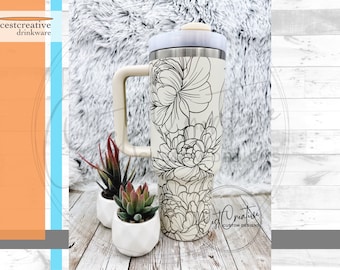 40oz Engraved Tumbler - Peonies