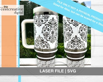 Damask Rose - 40oz Wrap Design Laser File SVG
