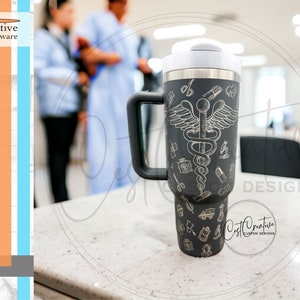 40oz Engraved Tumbler - Medical Doodles