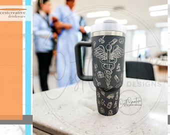 40oz Engraved Tumbler - Medical Doodles