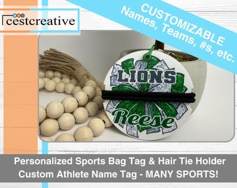 Personalized Sports Bag Tag & Hair Tie Holder | Custom Athlete Name Tag